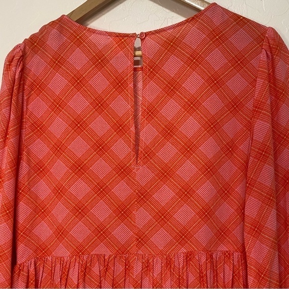 Nordstrom BP plaid long sleeve pink red Ian dress Size M Preppy Academia - Picture 6 of 9